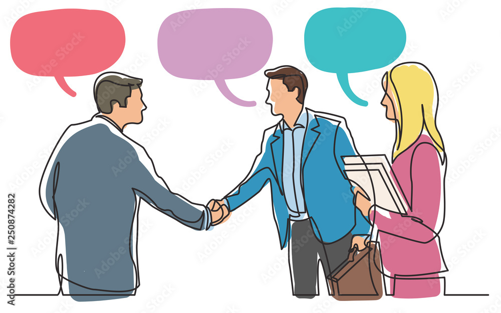 Fototapeta premium continuous line drawing of business meeting with handshake