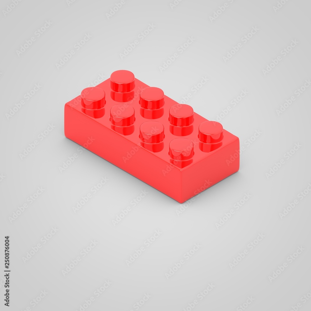 Fototapeta premium Red toy building block brick for children. 3d render isolated on white background.