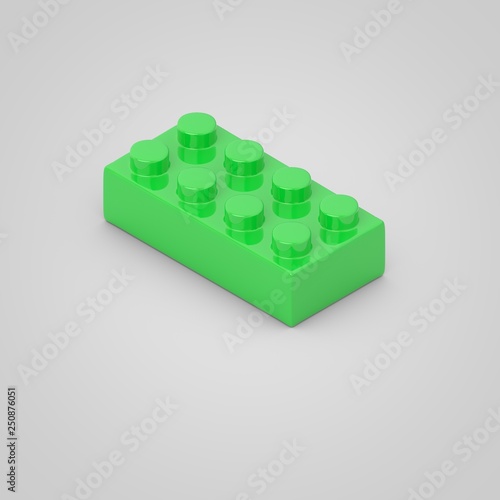 Green toy building block brick for children. 3d render isolated on white background.
