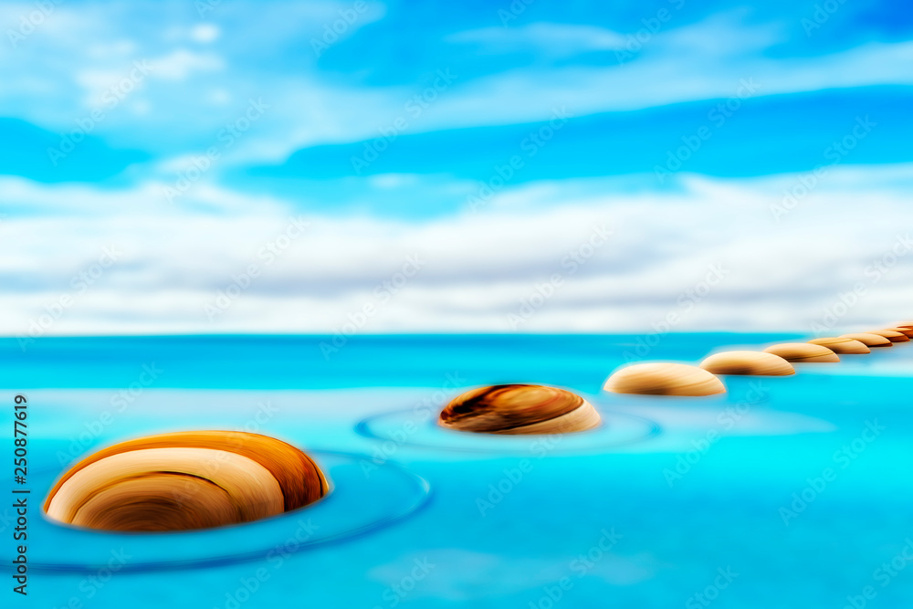 Stones in the water, 3D illustration Stones in the water, 3D illustration