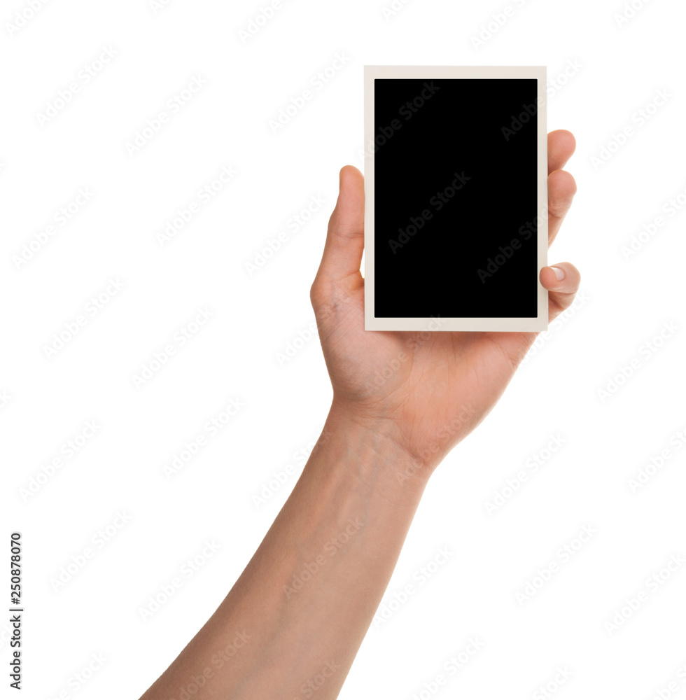 hand holding photo frame isolated on white with clipping path hand holding photo frame isolated on white with clipping path