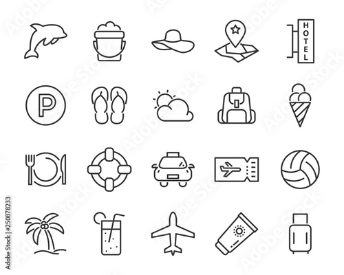 set of vacation icons, such as travel, summer, trip, holiday, beach, season