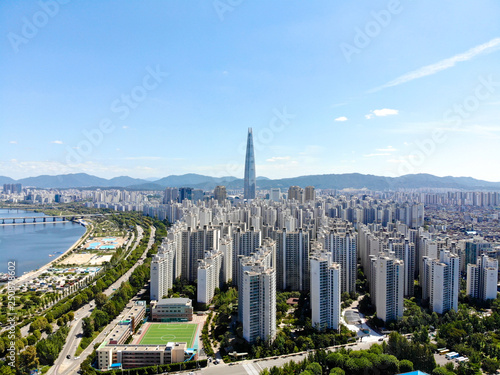 Photography Aerial view cityscape of Seoul, South Korea