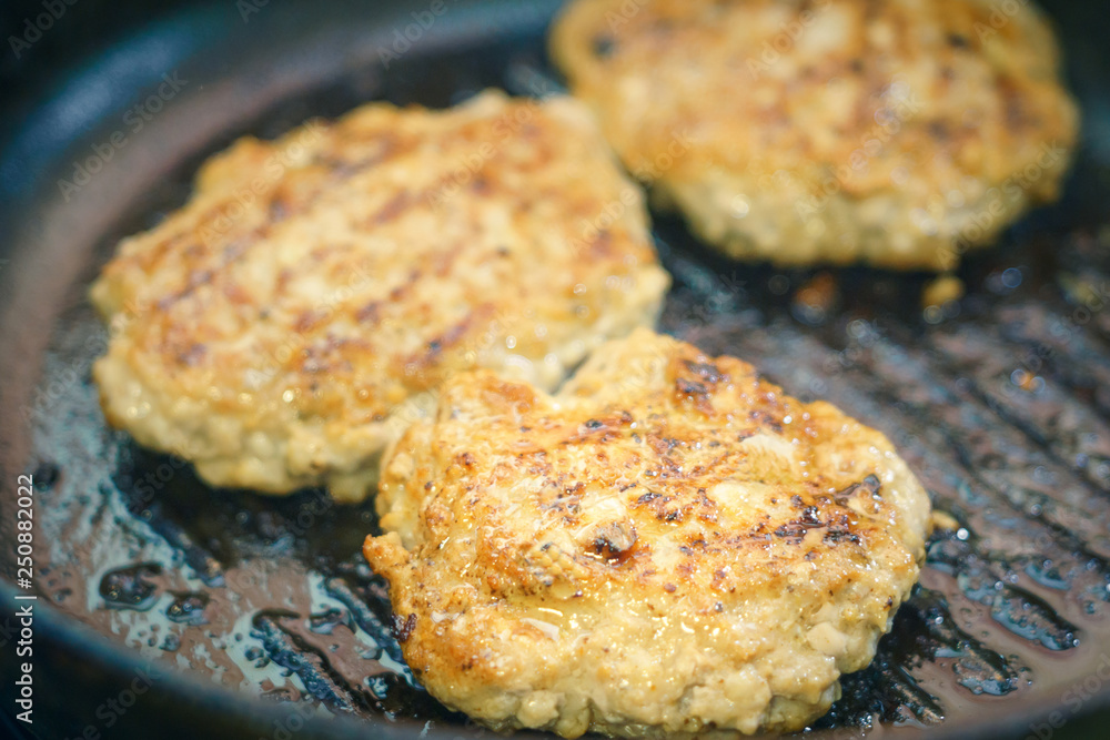frying cutlets in a pan close-up frying cutlets in a pan close-up