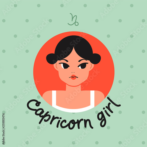 Capricorn : Pretty girl with horoscope sign on pastel background  : Vector Illustration