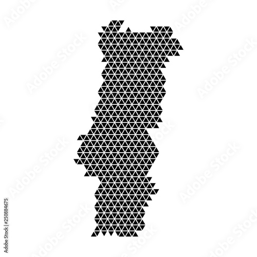 Portugal map abstract schematic from black triangles repeating pattern geometric background with nodes. Vector illustration.