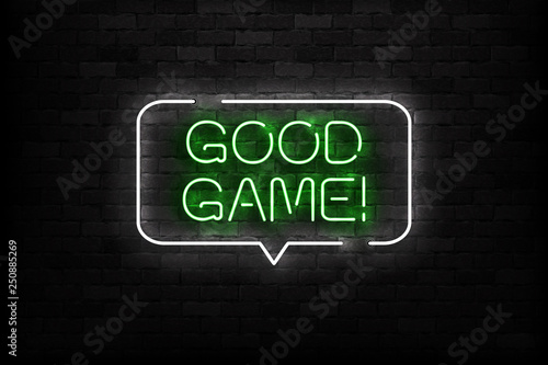 Vector realistic isolated neon sign of Good Game logo for template decoration and covering on the wall background. Concept of gaming.