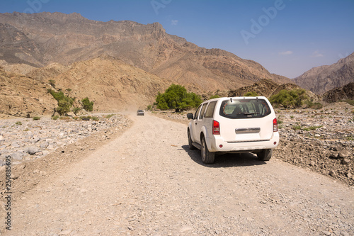 Off-road vehicle on the Jebel Shams mountains (Oman)