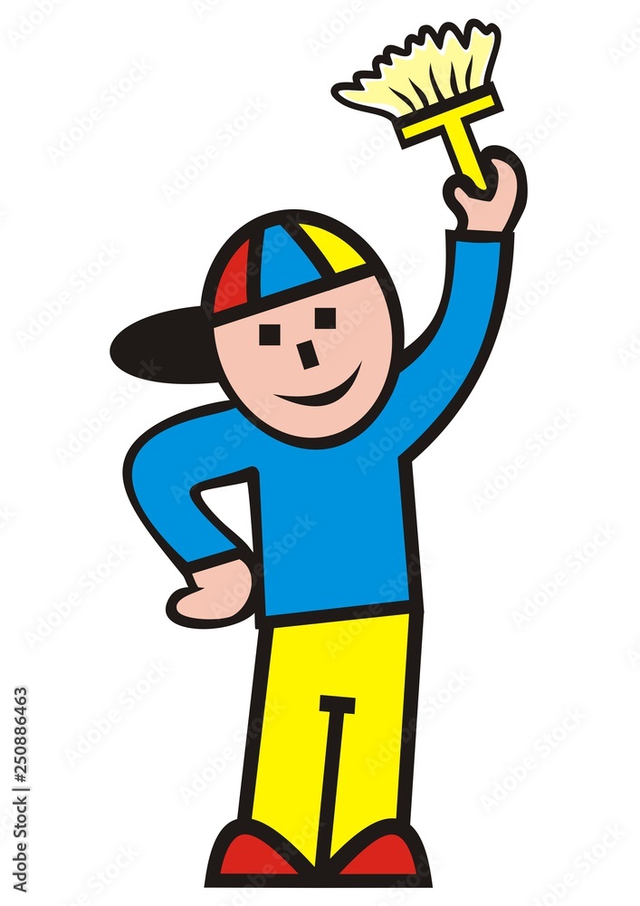 Painter, man with a brush, vector icon. A simple illustration of male with a paintbrush. Colored isolated picture.