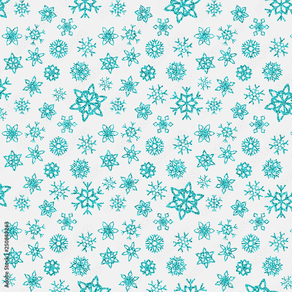 Snowflake Pattern Blue Glitter on White Design for Background, Wrapping Paper, Fabric, Print and Web Snowflake Pattern Blue Glitter on White Design for Background, Wrapping Paper, Fabric, Print and Web