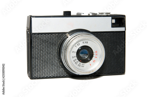Old vintage film camera. Isolated on white background.