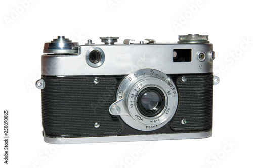 Old vintage film camera. Isolated on white background.