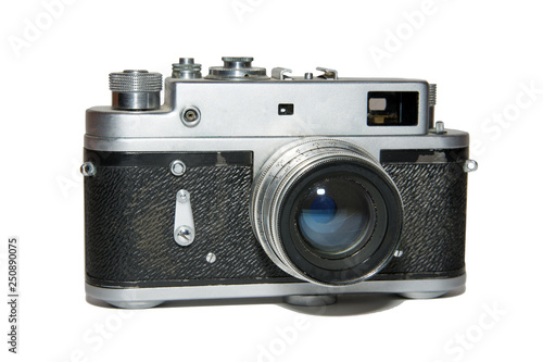 Old vintage film camera. Isolated on white background.