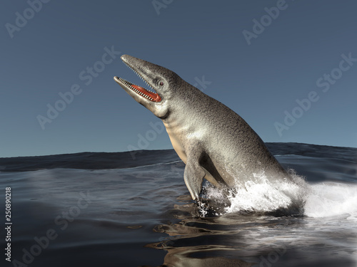 Платно Mosasaurus jumping out of the water