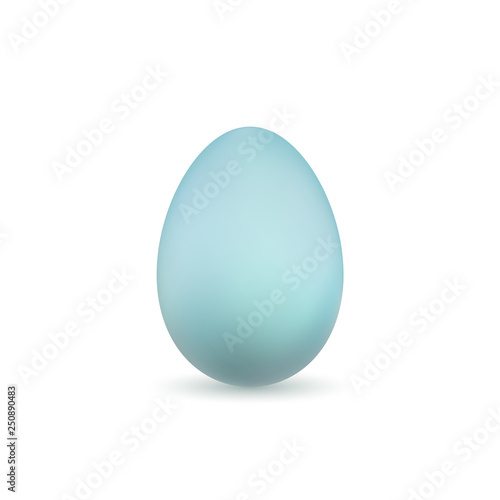Easter egg 3D icon. Blue color egg, isolated white background. Pastel realistic design, decoration for Happy Easter celebration. Holiday element. Shiny pattern. Spring symbol. Vector illustration