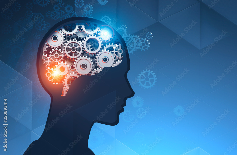 © ImageFlow - Man head silhouette with gear brain
