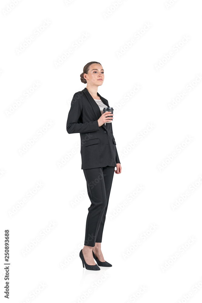 Businesswoman with coffee to go, isolated Businesswoman with coffee to go, isolated