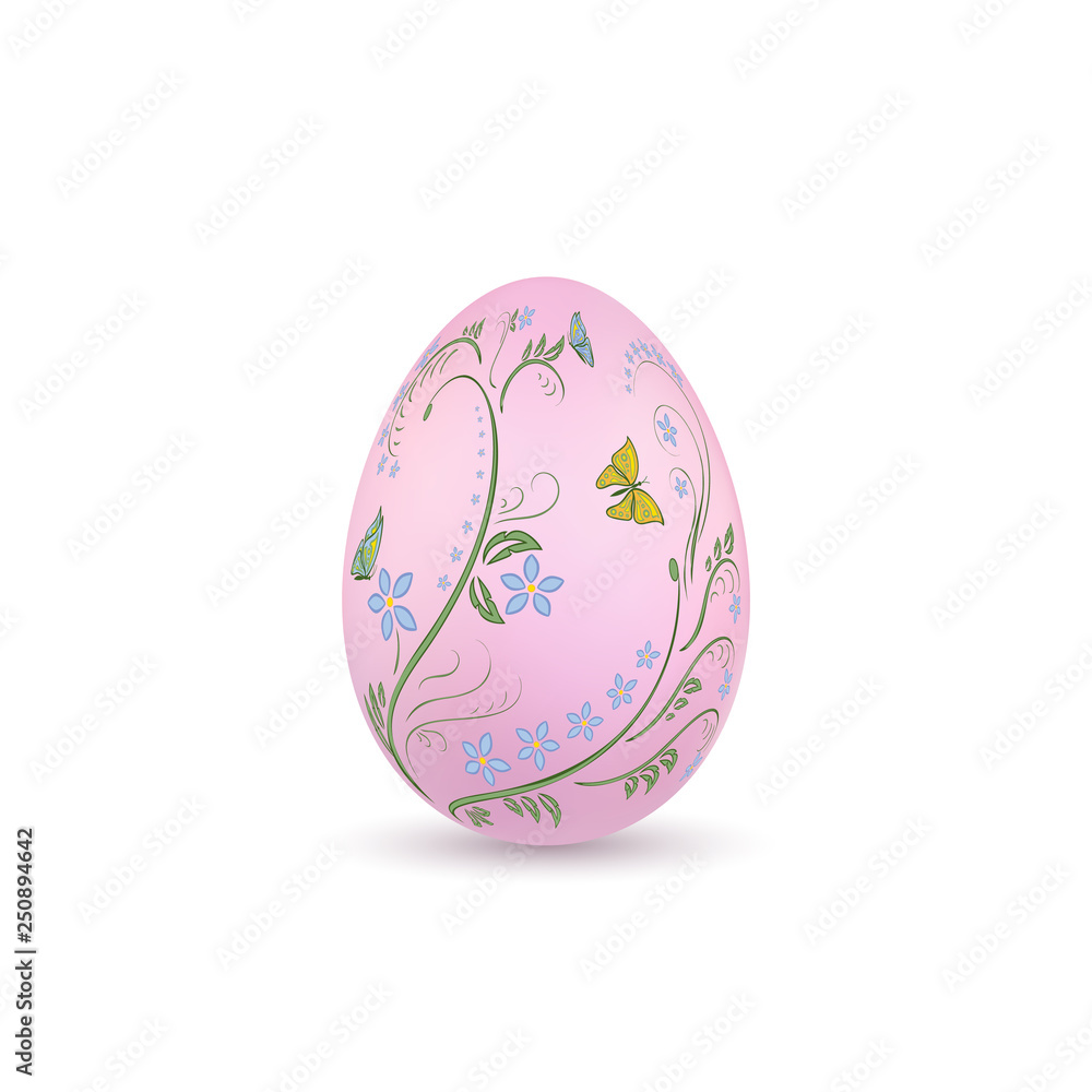 Easter egg 3D icon. Pink egg, isolated white background. Floral hand drawn design, flower branch leaf decoration pattern Happy Easter celebration. Holiday element. Spring symbol. Vector illustration Easter egg 3D icon. Pink egg, isolated white background. Floral hand drawn design, flower branch leaf decoration pattern Happy Easter celebration. Holiday element. Spring symbol. Vector illustration
