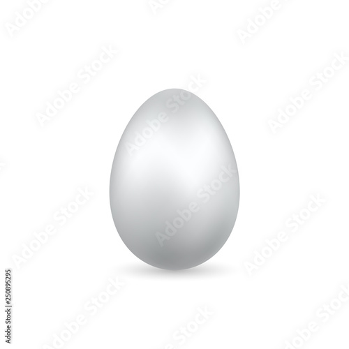 Easter egg 3D icon. Silver color egg, isolated white background. Bright realistic design, decoration for Happy Easter celebration. Holiday element. Shiny pattern. Spring symbol. Vector illustration