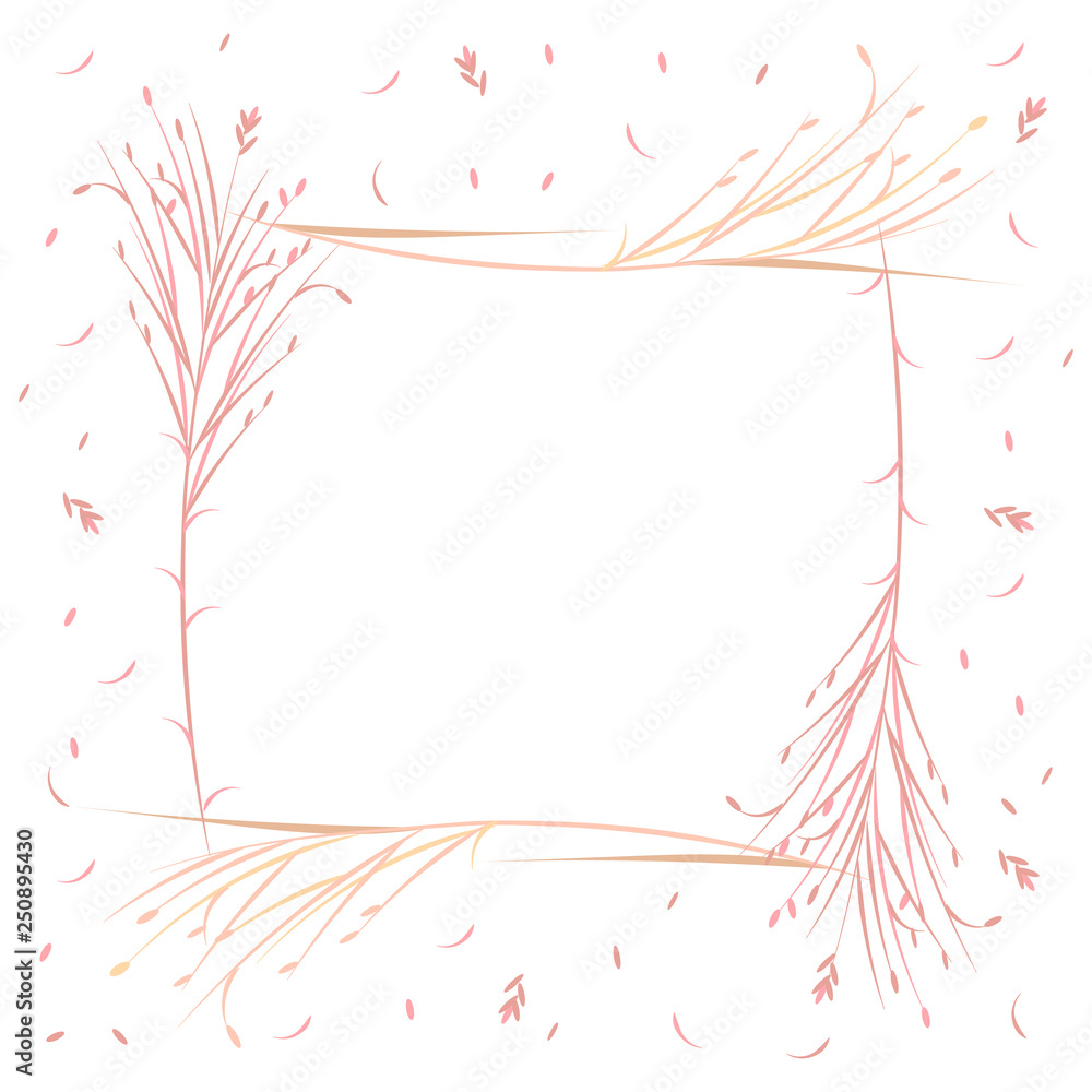 Frame of grass fields in scandinavian style. Soft pastel colors, white background. Vector illustration for summer and spring posters, paintings, fabrics, web design, magazine.