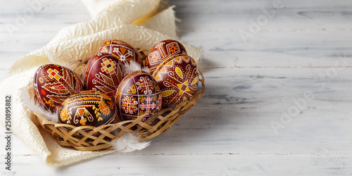 Easter eggs decorated with wax resist technique