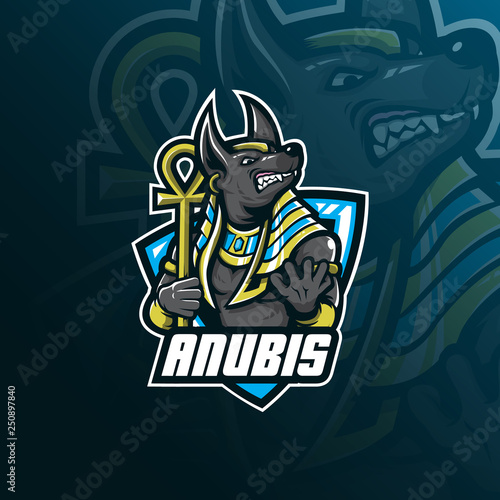anubis vector mascot logo design with modern illustration concept style for badge, emblem and tshirt printing. angry anubis illustration for sport and esport team.