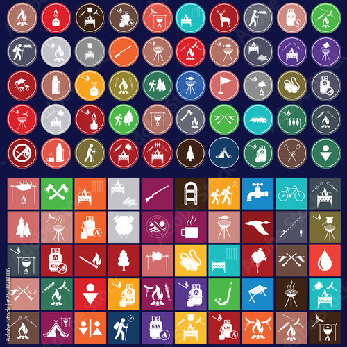 Set of camping equipment icons