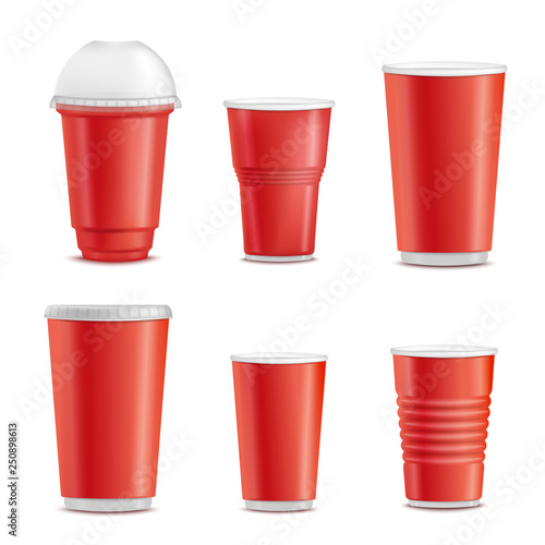 Vector red plastic disposable cup takeaway drink