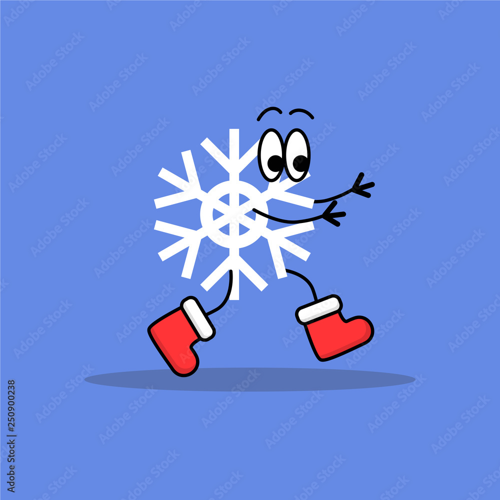 Snowflake cartoon character runing Snowflake cartoon character runing