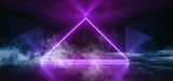 Smoke Fog Neon Glowing Psychedelic Vibrant Cosmic Ultraviolet Fluorescent Luxurious Luminous Sci Fi Futuristic Retro  Triangle Lights Blue Purple White Grunge Concrete Tunnel 3D Rendering