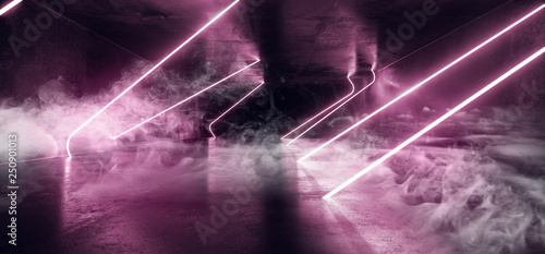 Smoke Fog Neon Glowing Psychedelic Vibrant Cosmic Ultraviolet Fluorescent Luxurious Luminous Sci Fi Futuristic Retro  Line Lights Purple Grunge Concrete Tunnel 3D Rendering © IM_VISUALS