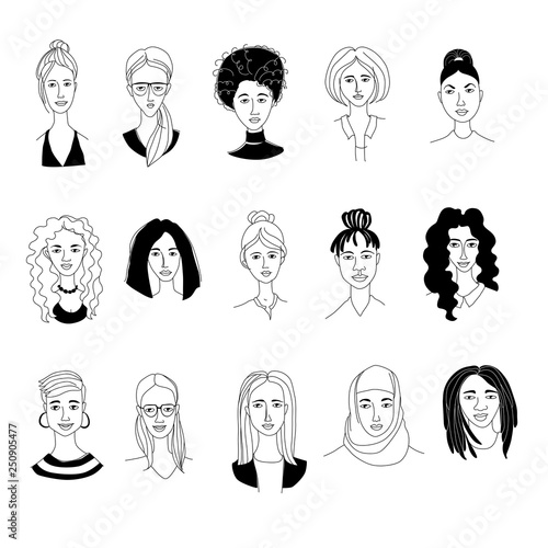 Women's head background grunge line drawing doodle poster