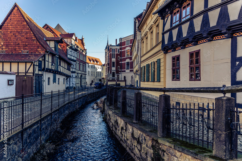 Naklejka premium old timbered houses and moat