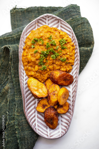 Chana masala with fried plantains