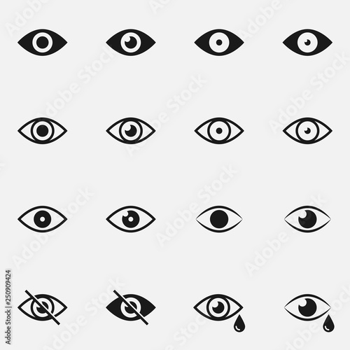 Set of eyes black and white vector icon.