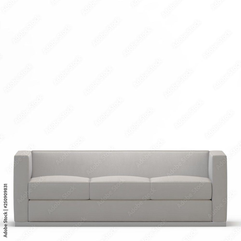 Three-seater soft white sofa on a white background top view 3d rendering Three-seater soft white sofa on a white background top view 3d rendering