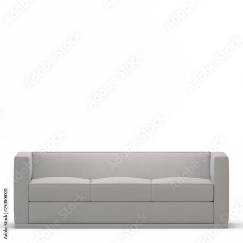 Three-seater soft white sofa on a white background top view 3d rendering