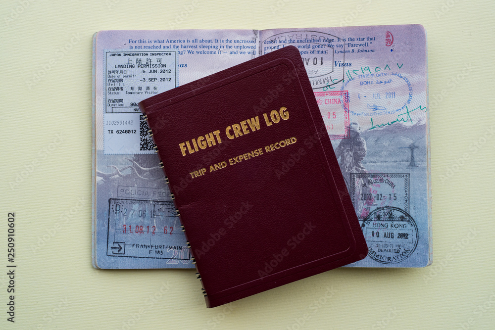 Fototapeta premium Flight Crew Log with passport