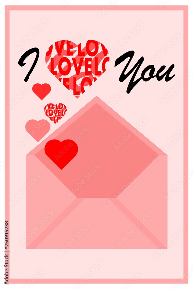 I Love You Valentine's Day Greeting Card Pink Envelope with Hearts I Love You Valentine's Day Greeting Card Pink Envelope with Hearts