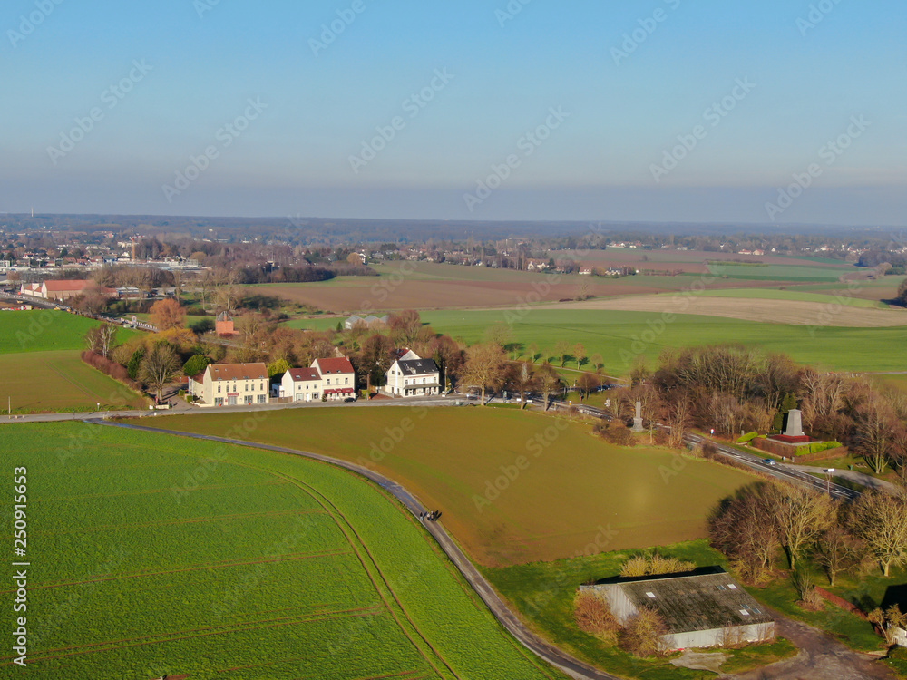 Country side area in Wallonia, Belgium, Luxury villas with garden surrounded by forest during winter.