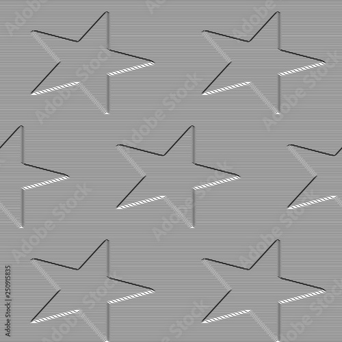 Embossed seamless pattern of three dimensional stars from lines