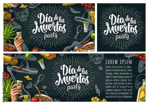 Dia de los Muertos lettering and mexican traditional food