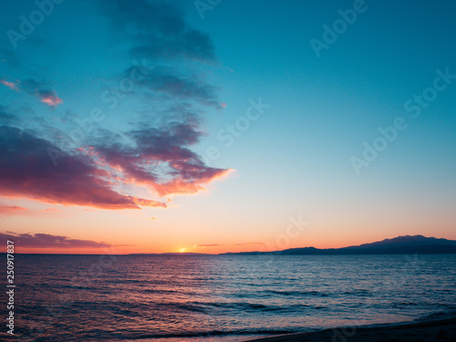 So blue, sunset, empty beach - Kavala, Greece