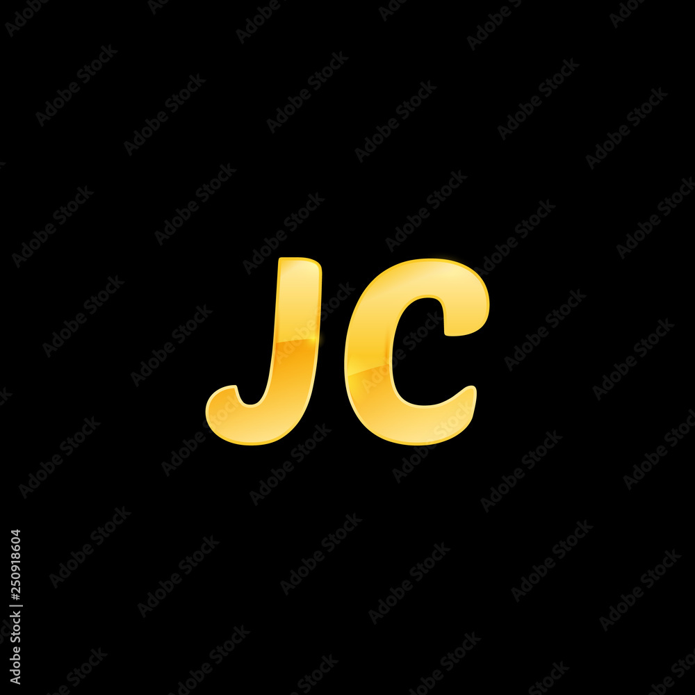 Initial letters JC with logo design inspiration gold metallic texture, trendy, 3d glossy texture, overlapping, based alphabet logo for media company identity, isolated on black background. Initial letters JC with logo design inspiration gold metallic texture, trendy, 3d glossy texture, overlapping, based alphabet logo for media company identity, isolated on black background.