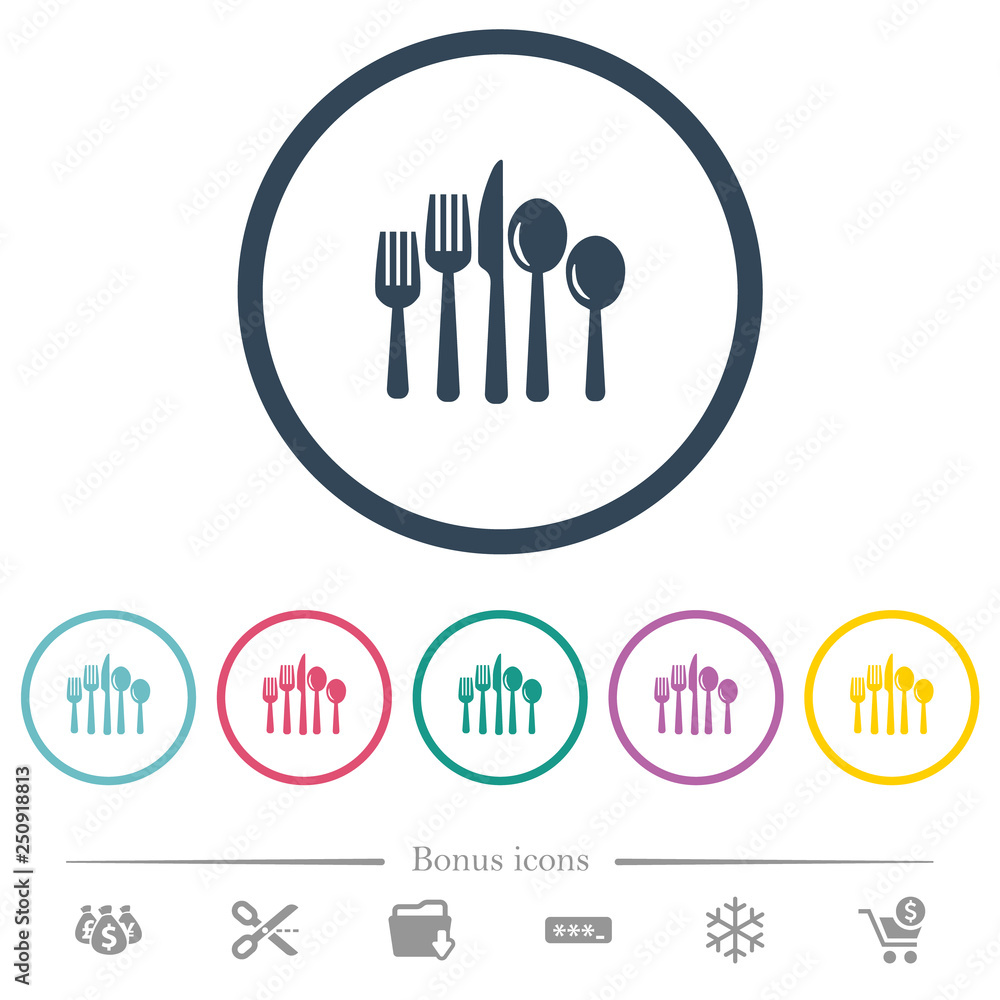 Cutlery flat color icons in round outlines Cutlery flat color icons in round outlines