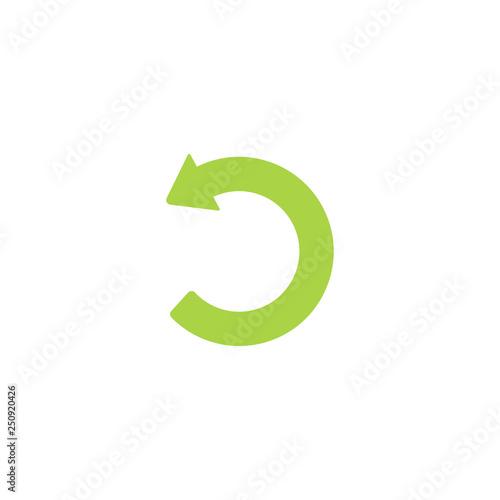 Green recycling circle sign, symbol and icon with bold arrow.