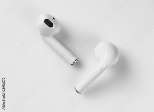 Wireless headphones on a white background.