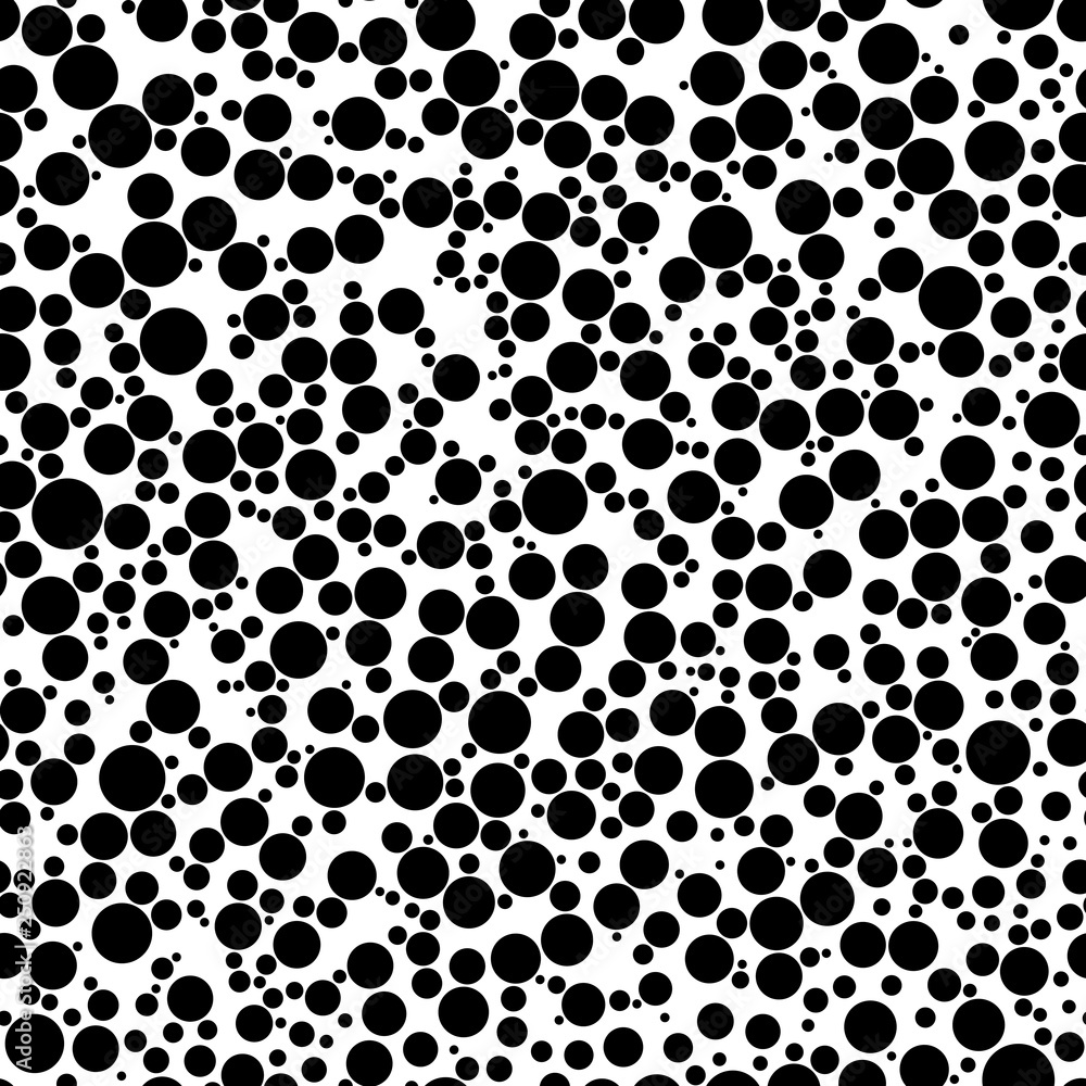 Abstract seamless pattern of circles of different sizes in black and white colors Abstract seamless pattern of circles of different sizes in black and white colors