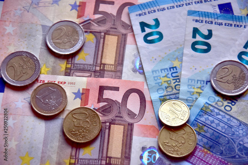 Euros money in banknotes and coins