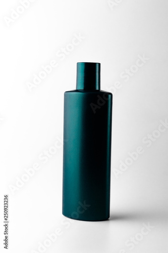 White plastic bottle template for shampoo  shower gel  lotion  body milk  bath foam. Ready for your design
